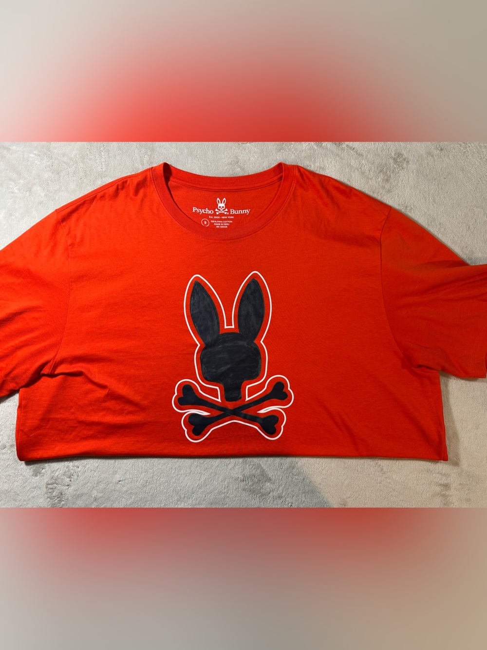 Psycho Bunny Orange Short-Sleeve Tee with Black Bunny Graphic